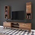 Comoda TV cu raft de perete si cabinet M11 - 252, Wren, 180 x 35 x 48.6 cm/90 cm, walnut