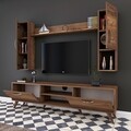 Comoda TV cu raft de perete si 2 cabinete M22 - 274, Wren, 180 x 35 x 48.6 cm/90 cm/133 cm, walnut