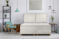 Pat matrimonial, Stockholm, Pillows E, 160x200 cm, saltea tip Pocket, topper memory, Bej