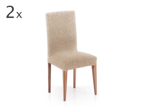 Set 2 huse scaun elastice bi-stretch, Premium Roc, inaltime spatar pana la 60 cm, bej C/1