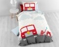 Lenjerie de pat pentru o persoana, Small Fireman White, Royal Textile, 2 piese, 140 x 200 cm, 100% bumbac, multicolora