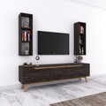 Comoda TV cu 2 rafturi de perete M6 - 1015, Wren, 180 x 35 x 48.6 cm/90 cm, black/walnut