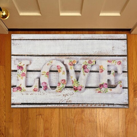 Covoras de intrare Love with flower, Casberg, 38x58 cm, poliester, multicolor