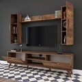 Comoda TV cu raft de perete si 2 cabinete M2 - 229, Wren, 180 x 35 x 48.6 cm/133 cm, walnut