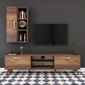 Comoda TV cu raft de perete si cabinet M37 - 302, Wren, 180 x 35 x 48.6 cm/90 cm, walnut