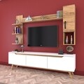 Comoda TV cu 2 rafturi de perete si cabinet M25 - 418, Wren, 180 x 35 x 48.6 cm/90 cm/133 cm, white/walnut