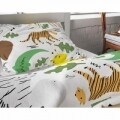 Lenjerie de pat pentru o persoana, Small Zoo White, Royal Textile, 2 piese, 140 x 200 cm, 100% bumbac flanel, multicolora