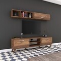 Comoda TV cu raft de perete si cabinet M8 - 246, Wren, 180 x 35 x 48.6 cm/90 cm, walnut