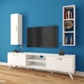 Comoda TV cu raft de perete si cabinet M14 - 257, Wren, 180 x 35 x 48.6 cm/90 cm, white