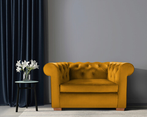 Fotoliu Oxford Chesterfield, 93x116x75 cm, Mustard