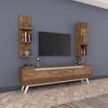Comoda TV cu raft de perete si cabinet M3 - 825, Wren, 180 x 35 x 48.6 cm/90 cm, walnut/white