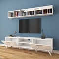 Comoda TV cu raft de perete si cabinet M8 - 245, Wren, 180 x 35 x 48.6 cm/90 cm, white
