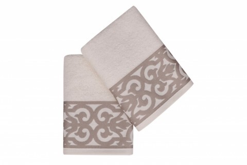 Set 2 prosoape de maini 50x90 cm, 100% bumbac, Soft Kiss, Monaco, crem/maro