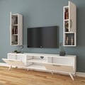 Comoda TV cu 2 cabinete M21 - 271, Wren, 180 x 35 x 48.6 cm/90 cm, white