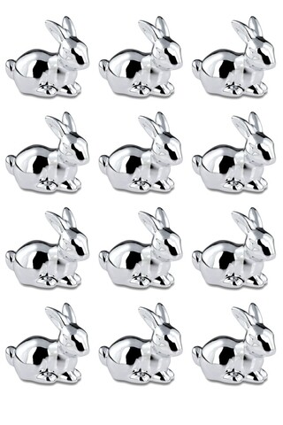 Set 12 decoratiuni Small Lying Rabbit, Hermann Bauer, portelan, argintiu