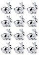 Set 12 decoratiuni Small Lying Rabbit, Hermann Bauer, portelan, argintiu