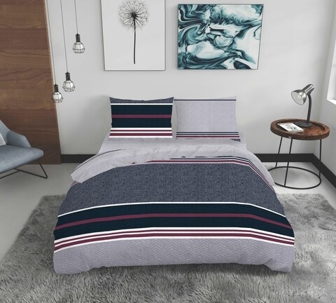 Lenjerie de pat dubla, King Size, Brinle, Bedora, 4 piese, 200x220 cm, 100% bumbac, multicolor