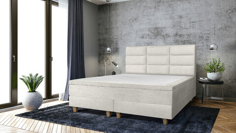 Pat matrimonial, Stockholm, Harmony E, 140x200 cm, saltea tip Pocket, topper memory, Bej