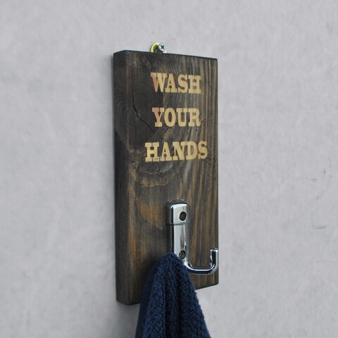 Cuier Wash you hands, Evila Originals, 10x20 cm, maro