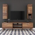 Comoda TV cu 2 cabinete M21 - 272, Wren, 180 x 35 x 48.6 cm/90 cm, walnut
