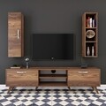 Comoda TV cu raft de perete si cabinet M14 - 258, Wren, 180 x 35 x 48.6 cm/90 cm, walnut