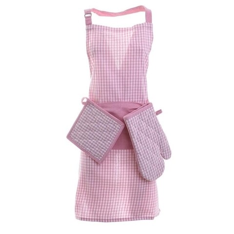 Set 3 piese pentru bucatarie Retro Pink, InArt, bumbac, roz