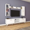 Comoda TV cu 2 rafturi de perete si cabinet M9 - 247, Wren, 180 x 35 x 48.6 cm/90 cm/133 cm, white