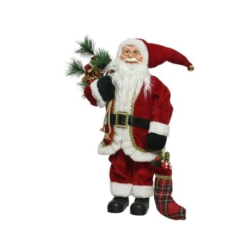 Decoratiune Classic Santa w stocking, Decoris, H45 cm, poliester, rosu