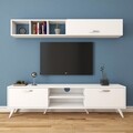 Comoda TV cu raft de perete si cabinet M8 - 245, Wren, 180 x 35 x 48.6 cm/90 cm, white