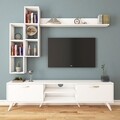 Comoda TV cu 3 rafturi de perete M16 - 261, Wren, 180 x 35 x 48.6 cm/90 cm/133 cm, white