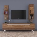 Comoda TV cu raft de perete si cabinet M3 - 825, Wren, 180 x 35 x 48.6 cm/90 cm, walnut/white