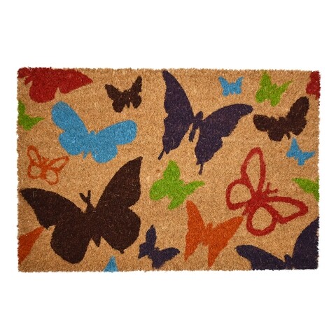 Covoras de intrare, Casa Plastor, Butterfly, 40 x 60 cm, cauciuc/fibra nuca de cocos, multicolor