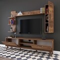 Comoda TV cu 2 rafturi de perete si cabinet M20 - 270, Wren, 180 x 35 x 48.6 cm/90 cm/133 cm, walnut