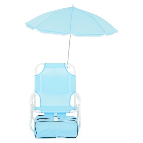 Scaun cu umbrela soare pentru copii + geanta frigorifica, Kids Beach, 37 x 28 x 45 cm, albastru