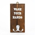 Cuier Wash you hands, Evila Originals, 10x20 cm, maro