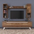 Comoda TV cu 2 rafturi de perete si cabinet M12 - 830, Wren, 180 x 35 x 48.6 cm/90 cm/133 cm, walnut/white