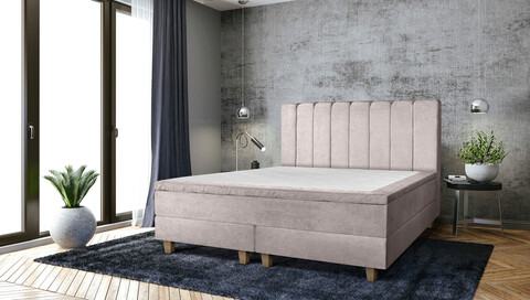 Pat matrimonial, Stockholm, Lines E, 180x200 cm, saltea tip Pocket, topper memory, Taupe