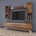 Comoda TV cu 2 rafturi de perete si cabinet M12 - 830, Wren, 180 x 35 x 48.6 cm/90 cm/133 cm, walnut/white