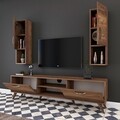 Comoda TV cu 2 cabinete M28 - 286, Wren, 180 x 35 x 48.6 cm/90 cm, walnut