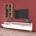 Comoda TV cu raft de perete si cabinet M37 - 422, Wren, 180 x 35 x 48.6 cm/90 cm, white/walnut