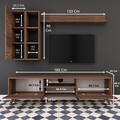 Comoda TV cu 2 rafturi de perete si cabinet M45 - 317, Wren, 180 x 35 x 48.6 cm/90 cm/133 cm, walnut