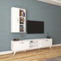 Comoda TV cu raft de perete si cabinet M37 - 301, Wren, 180 x 35 x 48.6 cm/90 cm, white