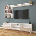 Comoda TV cu 3 rafturi de perete M42 - 312, Wren, 180 x 35 x 48.6 cm/ 90 cm/133 cm, white