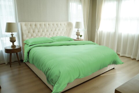 Lenjerie de pat, 2 persoane, 100% Bambus, 6 piese, 200x220 cm, Verde/Ivory