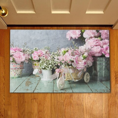 Covoras de intrare Rose Pink, Casberg, 38x58 cm, poliester, roz/gri