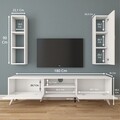 Comoda TV cu raft de perete si cabinet M10 - 249, Wren, 180 x 35 x 48.6 cm/90 cm, white
