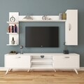 Comoda TV cu 2 rafturi de perete si cabinet M20 - 269, Wren, 180 x 35 x 48.6 cm/90 cm/133 cm, white