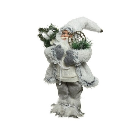 Decoratiune Santa w snow shoes, Decoris, H60 cm, poliester, alb