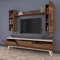 Comoda TV cu 2 rafturi de perete si cabinet M9 - 829, Wren, 180 x 35 x 48.6 cm/90 cm/133 cm, walnut/white