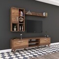 Comoda TV cu 2 rafturi de perete si cabinet M44 - 315, Wren, 180 x 35 x 48.6 cm/90 cm/133 cm, walnut